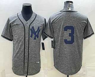 Men%27s New York Yankees #3 Babe Ruth No Name Grey Gridiron Cool Base Stitched Jersey->new york yankees->MLB Jersey
